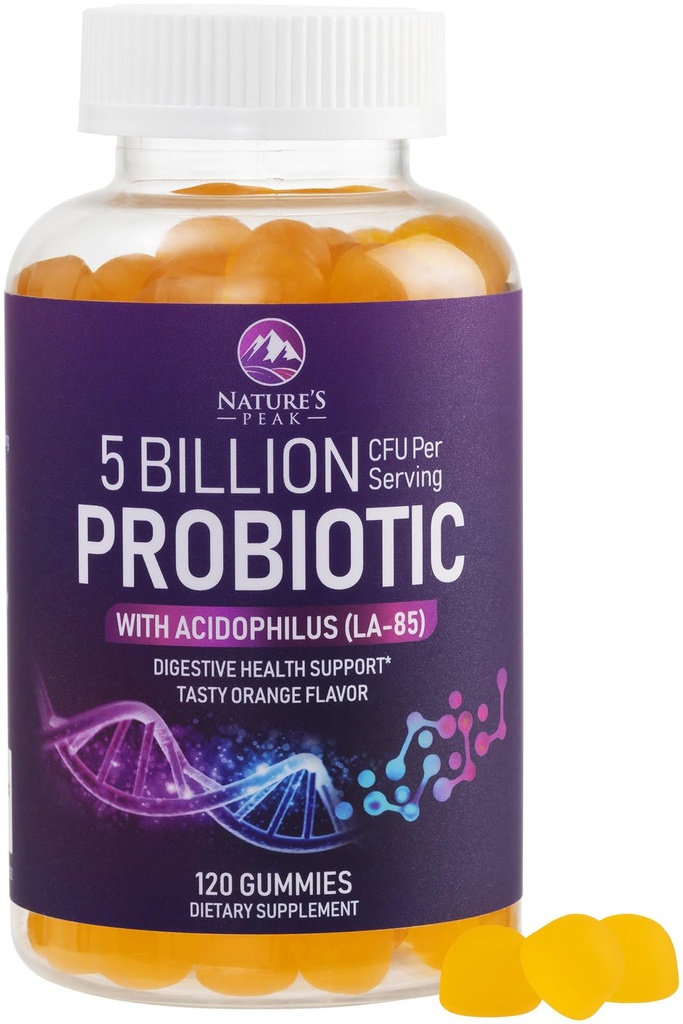 Probiotic Gummies 5 miliardi di CFU - Supplemento giornaliero della pancia probiotica per le donne, uomini e adolescenti - Salute digestiva naturale, “buono” Gut & supporto immunitario con 6 Pro Biotic Strains - Arancione Flavor - 120 Conte