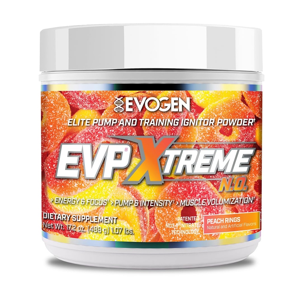 Evogen EVP Xtreme NO - Polvere pre-allenamento per gli uomini e le donne | Preallenamento senza zucchero con Beta Alanine, Creatina e Caffeina per l'energia e la pompa | Anelli di pesca | 40 Serve