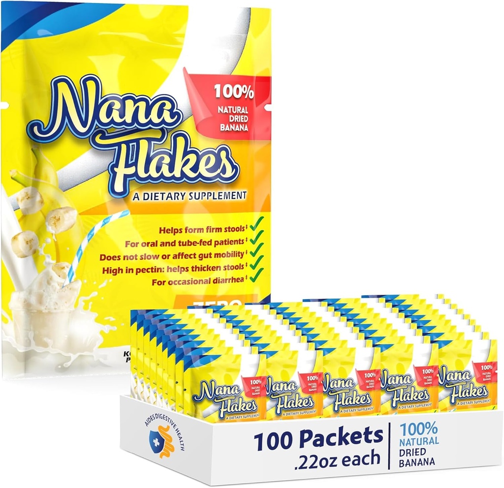 Nana Flakes 100% Pure Banana Flakes Medical Food Powder - Decrease Fat Intake & Natural Remedy for Diarrhea & Heart Burn - Grande fonte di Protein& Fiber (100 Single-Serve Packs)