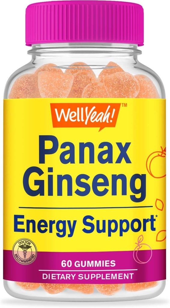 WellYes Panax Ginseng Gummies - 96mg di Panax Ginseng Root Extract per Serving - Non OGM, aromi naturali, Vegan, senza glutine, senza noce - 60 Count