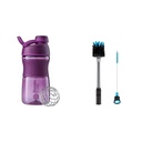 BlenderBottle SportMixer Shaker Bottiglia Perfetta per Protein Shaker e Pre Workout, 20-Ounce, Plum & 2-in-1 Shaker Bottiglia e Spazzola per la pulizia dello straw, 1 confezione, grigio