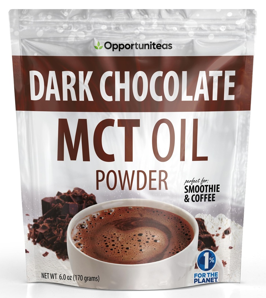 Opportuniteas MCT Oil Powder, Keto Creamer for Coffee, Drinks&Smoothies, Low Carb Keto Friendly, Boost Energy&Mental Focus, Supplemento per la dieta Ketogenic, Gluten Free&Non-GMO, Dark Chocolate 6 oz
