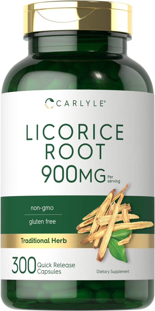 Carlyle Licorice Root Capsule 900mg | 300 Count | Root Extract Supplement | Non-GMO, Gluten Free