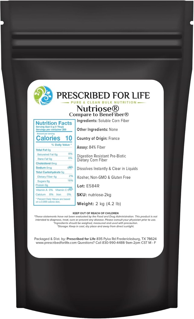 Prescritto per la polvere di nutrimento della vita, supplemento di fibra naturale, fibra di mais solubile prebiotico per gli adulti, senza glutine, vegano, non OGM (2kg / 4.4lb)