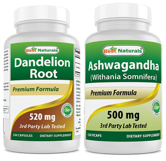 Migliori naturali Dandelion radice 520 mg & Ashwagandha estratto 500 Mg