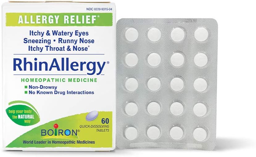 Boiron RhinAllergy Tablets per il sollievo dai sintomi dell'allergia di starnuti, Runny Nose, e Itchy Eyes or Throat - 60 Count
