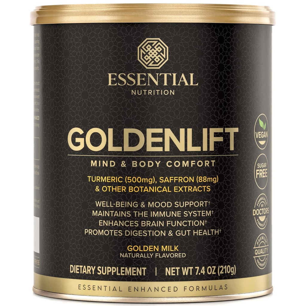 Essential Nutrition Golden Lift - Integratore Latte Dorato - Vegan - Con Turmerico, Zafferano, Cannella, Cayenne & Black Pepper Estratti standardizzati - Mind & Body Comfort - 7.4 oz (30 Serve)