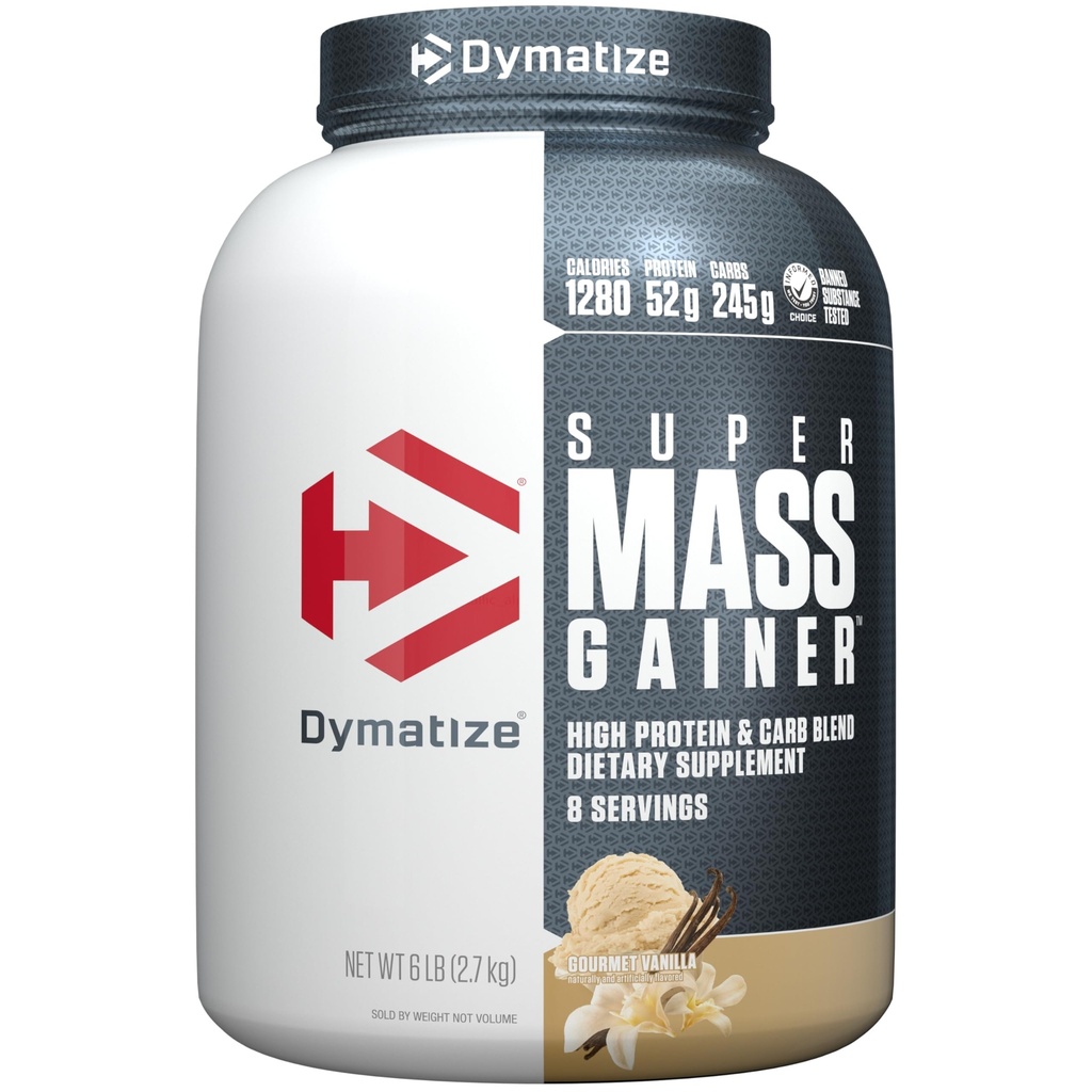 Dymatize Super Mass Gainer Protein Powder, Gourmet Vanilla, 52g Protein, 1g Creatina, 1280 Calorie, 10.7g BCAA, 245g Carbi, Contiene polvere di proteine del siero di latte, isolamento e Caseina (8 Serve)