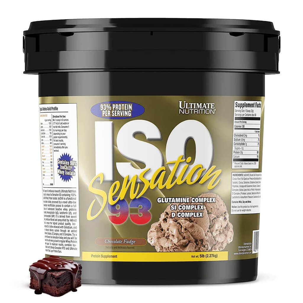 Ultimate Nutrition Iso Sensation 93 con Glutamina, Whey Protein Isolate Powder, 30 Grammi di Proteine, Low Carb Protein Shakes, Keto Friendly, 5 Pounds, Chocolate Fudge Flavoured