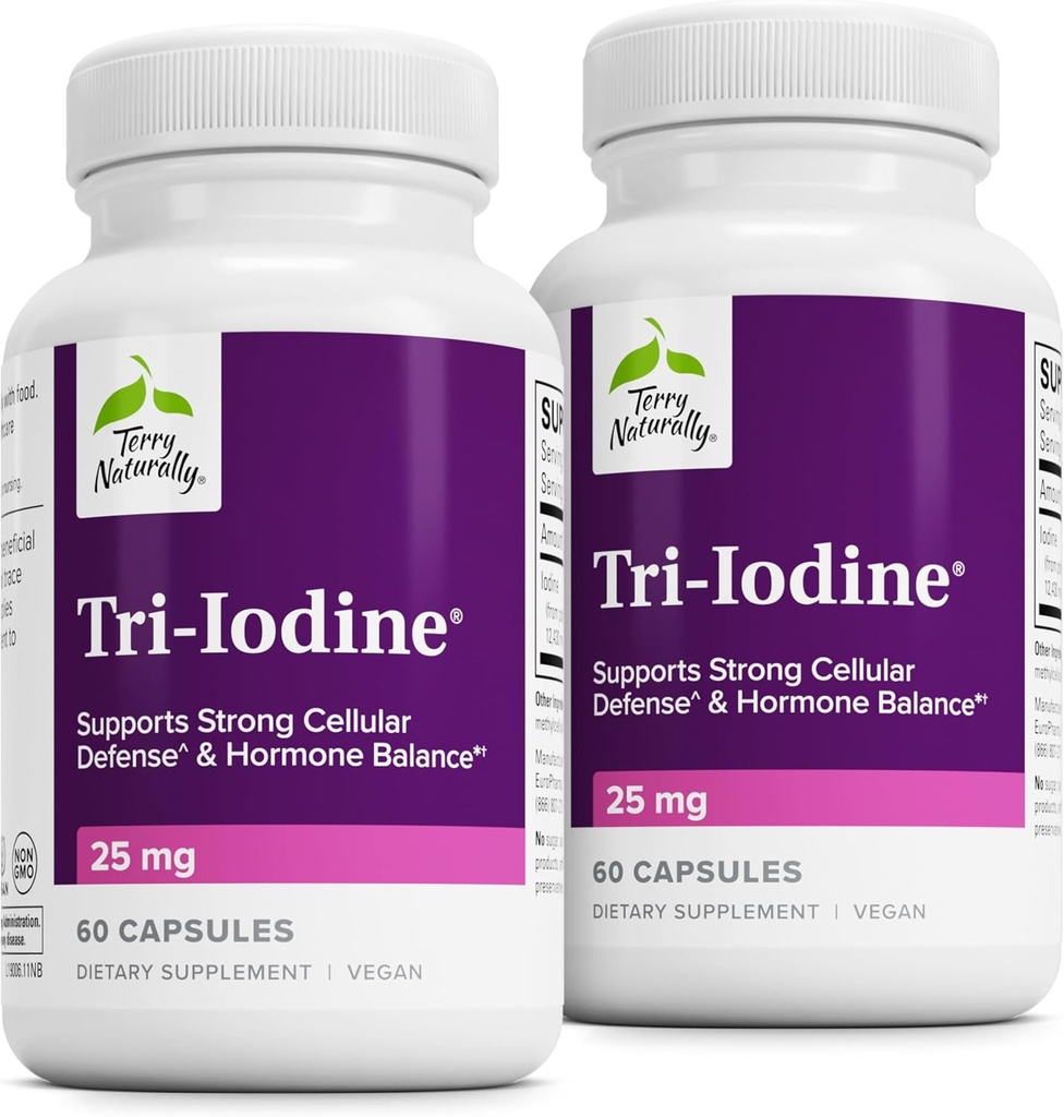 Terry Naturally Tri-Iodine - Integratore alimentare per il supporto per la salute del seno e della prostata - Aiuto per il supplemento della funzione tiroide sana - 25 mg, 60 capsule, 2 Pack
