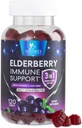 Gummie di sambuco con vitamina C, D3 e zinco - Gomma di supporto immunitario per bambini e adulti, Estratto di sambuco nero Integratore di supporto per la salute immune, Vitamina di bacca di sambuco nero - 120 Gummies
