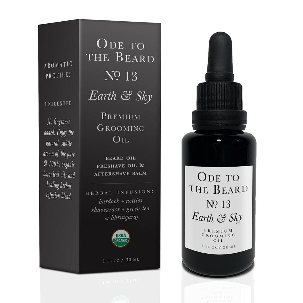 USDA Olio di Beard Organico per gli uomini, 3-in-1 Olio di Grooming Premium con olio di Argan, olio di Jojoba, e altro ancora, per la crescita del cuscinetto e il lavaggio del cuscinetto - Ode To The Beard Earth and Sky Beard Oil, 1 fl oz - Non profumato