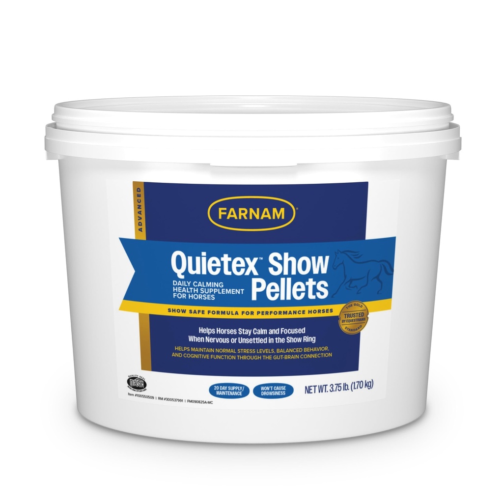 Farnam Quietex Show Pellets, aiuta a mantenere i cavalli calmi e rilassati che diventano nervosi in The Show Ring 3.75 lbs.