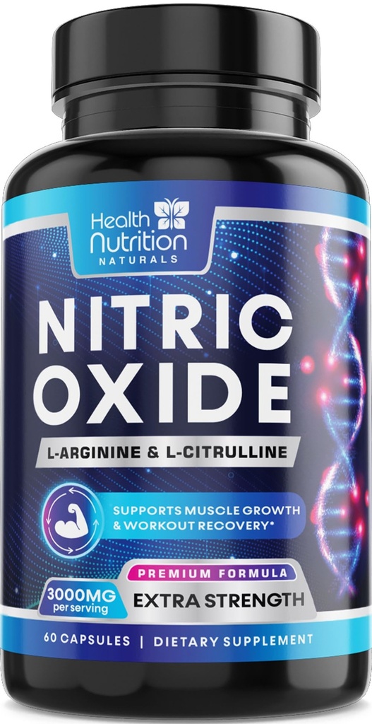 Booster 3000mg - 3X L-Araginina AKG & HCI + L-Citrulline Malate - Miglior supplemento nitrico di sostegno del muscolo - Energia naturale, supporto di salute del cuore in bottiglia USA - 60 capsule