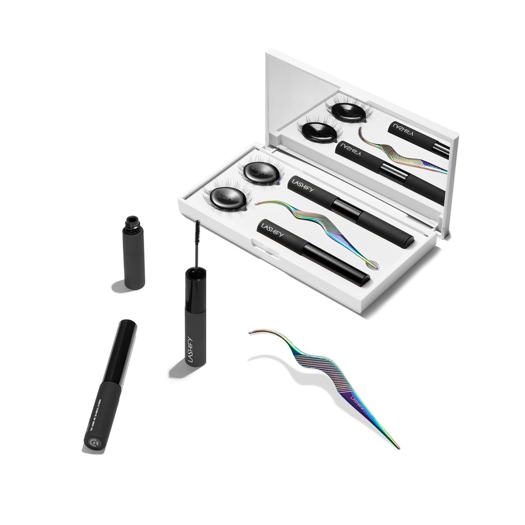 Kit di controllo Lashify - Set di avvitatori completo per ciglia fai da te - Amplify Gossamer Black 10mm, 12mm, White Travel Case, Petite Wand