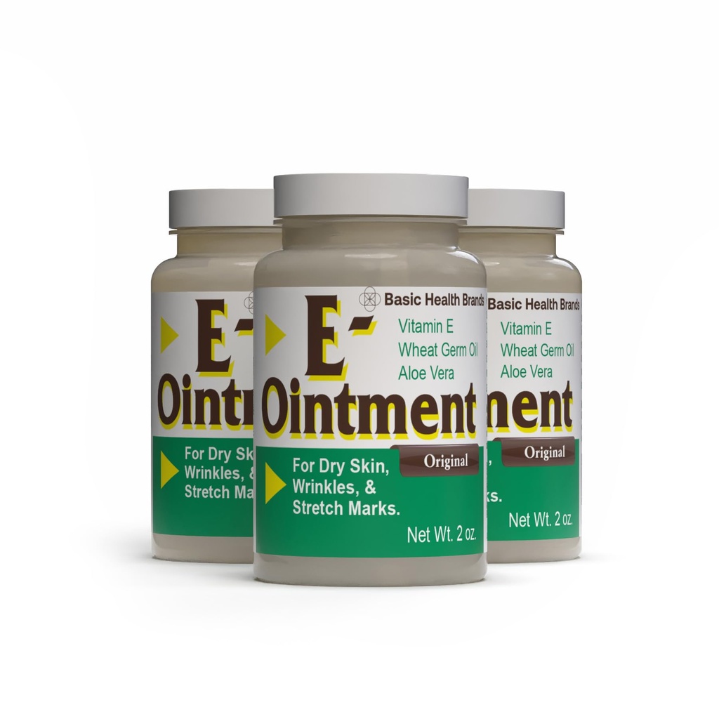 Organici di base - Marchi di base - Vitamina E Unguento - 2 oz - Miglioramento dell'umidità - Può aiutare a ridurre l'apparizione di cicatrici, smagliature, linee sottili e rughe - Confezione di 3