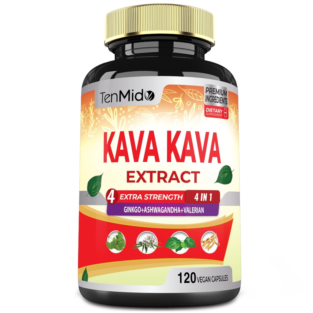 Estratto di caffè verde Kava, 4 mesi di fornitura con Ginkgo, Ashwagandha, Valerian- Relax Supporti Supplemento- 120 capsule vegan