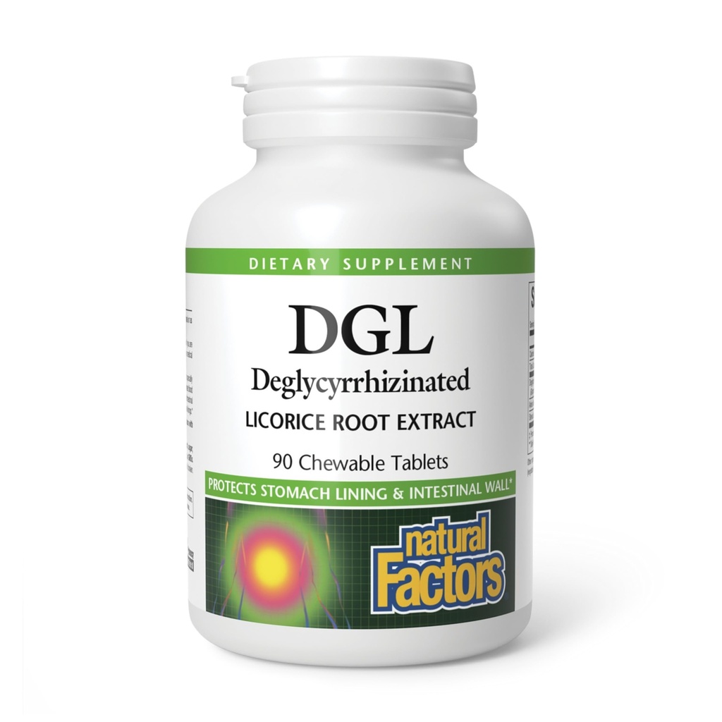 Fattori naturali DGL Chewable - Supplemento di supporto digestivo con estratto di radice di liquirizia - Compresse masticabili Supporto Stomach Lining & Health - Non-GMO & Gluten-Free - 90 compresse masticabili (90 Serve)