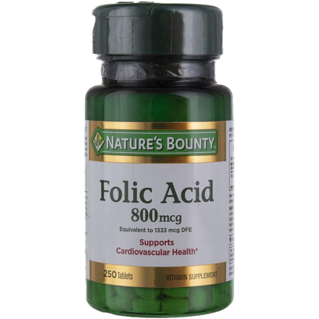 Integratore di acido folico di Bounty della natura, Supporta la salute cardiovascolare, 800mcg, Multi, No Flavour, 750 Conte, Confezione di 3