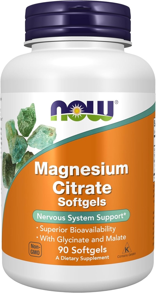 NOW Integratori alimentari, Citrato di Magnesio, Con Glycinate & Malate, Supporto di sistema nervoso*, 90 Softgels