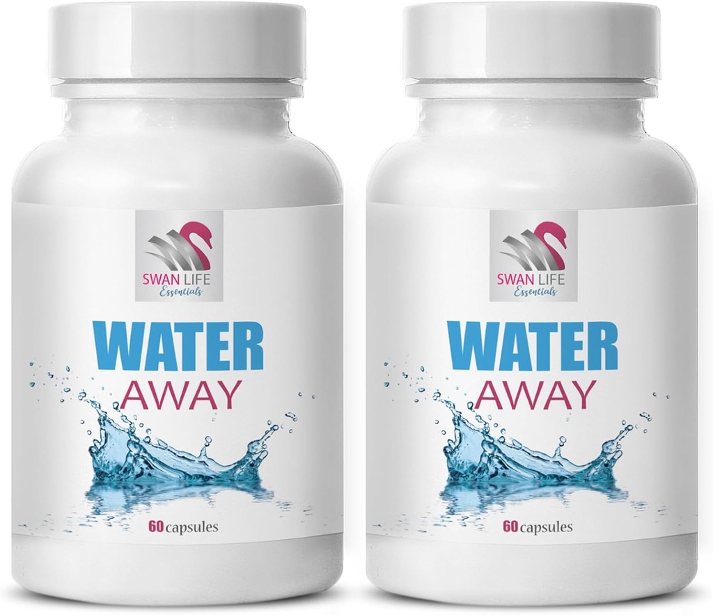 Benessere erbe - WATER AWAY - Formula diuretica, Supporto acqua, Bilancia dei fluidi naturali, capsule diuretiche, Bilancia dei fluidi vegetali, Supporto naturale, Complesso naturale, Diuretico naturale 2 Bottiglie 120 Caps