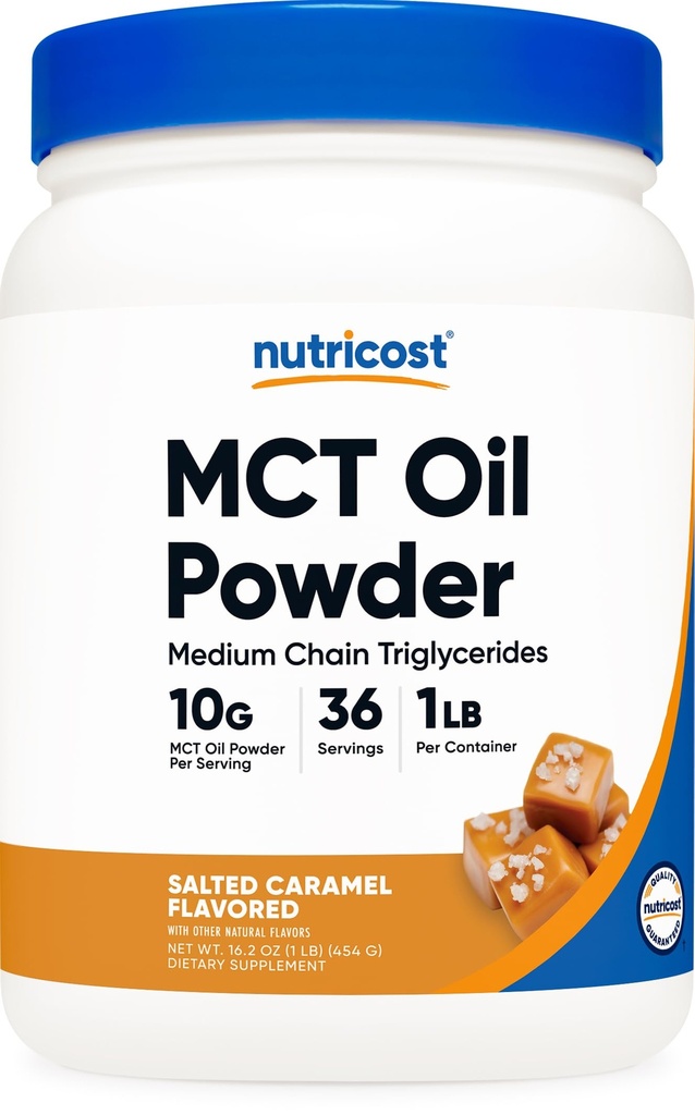 Polvere dell'olio MCT Premium Nutricost (1 LB) (Carmele Saltato) - Migliore per Keto, Ketosis e Diete Ketogenic - Non OGM e Gluten Free, Trigliceride a catena media