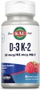 KAL vitamina D3 K2 ActivMelt, Bone Salute, Cuore e Immune supplemento di supporto w / D3 1000 IU e MK7 vitamina K2, Tab dissolve istantanea, Natural Raspberry Flavor, 60 Serve, 60 Micro Tablet