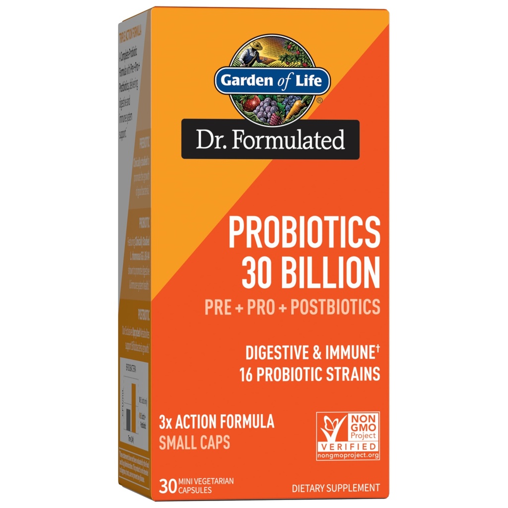 Giardino della vita Dr Formulato Probiotici 30 Miliardario CFU Pre + Pro + Postbiotici per Uomini e Donne Supporto Digestivo e Immune, Patata, Acacia, Metaboliti Postbiotici, 30 Mini Capsule Vegetariani