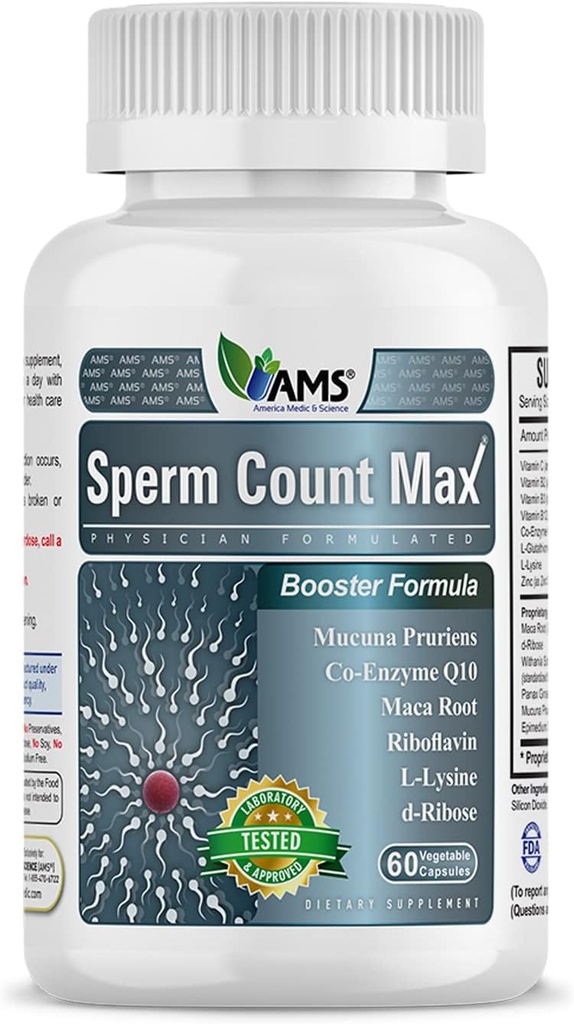 America Medic & Science Sperm Count Max (60 capsule) | Male Fertilità Supplemento | Migliora il conteggio dello sperma e la salute riproduttiva | Vitamine prenatali per gli uomini | con zinco, CoQ10, Vitamina C, B2, e B12