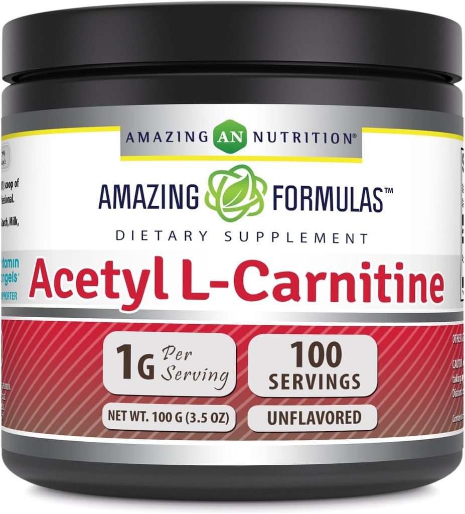 Incredibile Formulas Acetyl L-Carnitine 100 Grammi (3.5 Oz) Polvere Supplemento | 100 Serve | Non-GMO | Gluten Free | Made in USA