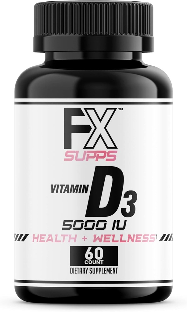 FXSUPPS Vitamina D3 5000 IU (1 confezione, 60 Easy to Swallow Softgels) | Integratore alimentare di salute e benessere per gli uomini e le donne | Cholecalciferol, Migliore per Bone, Salute del cuore, Sistema immunitario, Funzione polmonare