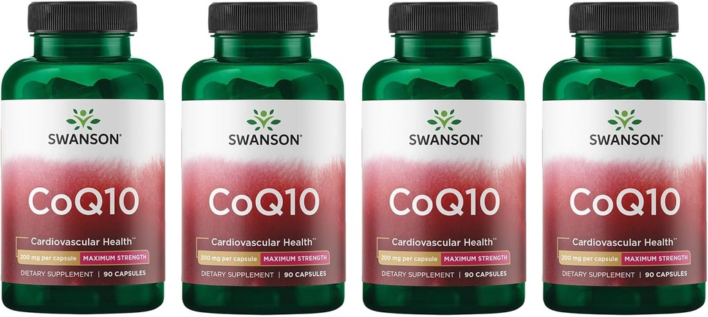 Swanson CoQ10 cervello cardiovascolare energia e cuore salute antiossidante supplemento 200 mg 90 capsule (4 pacchetto)