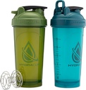 Hydra Cup ProFlow [2 Pack] 28 oz Shaker Bottiglie per Protein Shakes, Shaker Cups con Ball Blender Whisk, Shaker Bottiglia con maniglia, Viaggi To Go, BPA Free (Green & Blue, 2 Pack)
