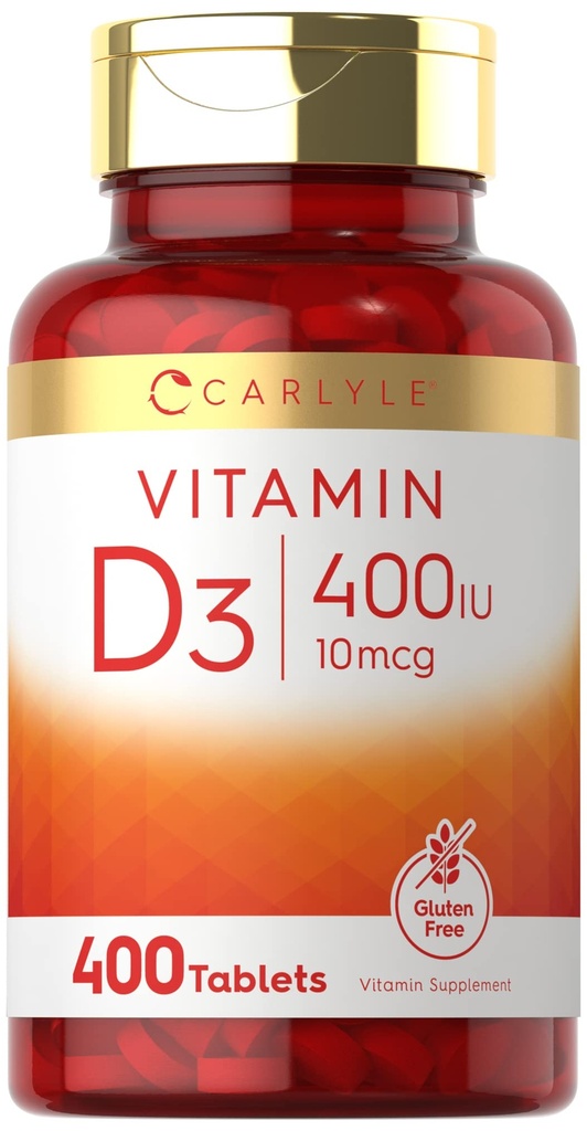 Carlyle Vitamin D3 400iu (10mcg) | 400 compresse | Dimensione del valore | Vegetariano, Non OGM e Gluten Formula gratuita | Supplemento di vitamina D