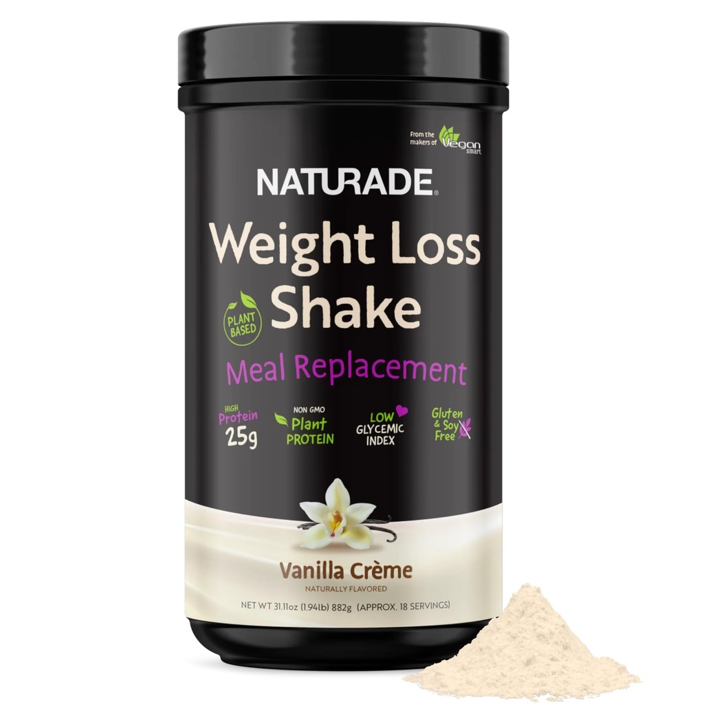 Sostituzione della farina di Shake di perdita di peso Naturade, 18 Serve - 25g Proteine a base vegetale, CLA, Fibra & 18 Vitamine e Minerali Progettato per Curb Cravings e Boost Nutrizione giornaliera - Vanilla Creme