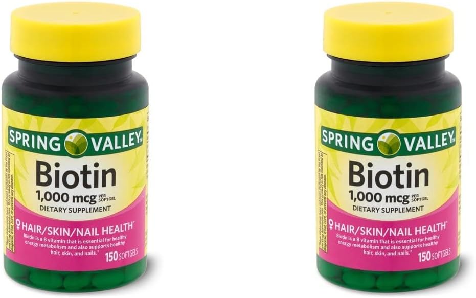 Spring Health Spring Valley Biotin 1000 Mcg 300 (2x150) Softgels per pelli sane, capelli e unghie + la vostra guida di vitamina©