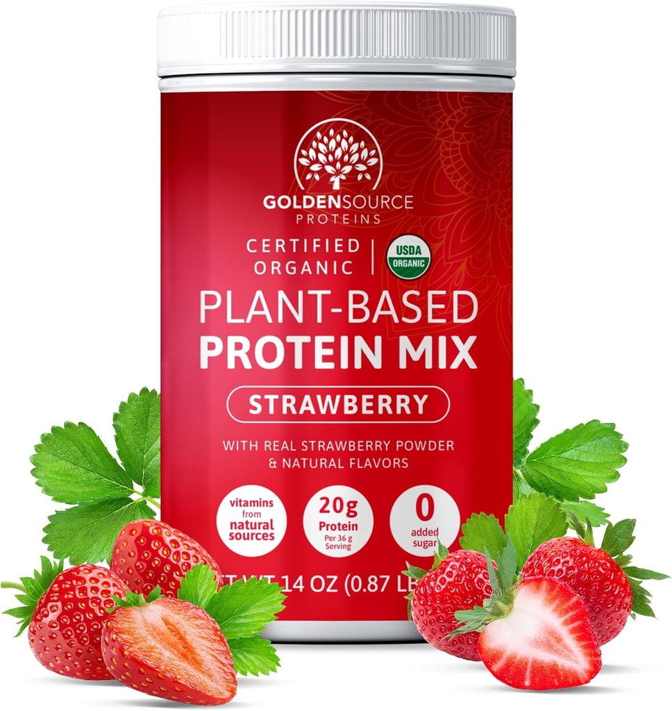 Fragola - Polvere proteica basata sulle piante, Miscela proteica, Polvere proteica con vitamine e minerali, 20g di proteine, & Profilo di amminoacidi completo, Polvere proteica vegana
