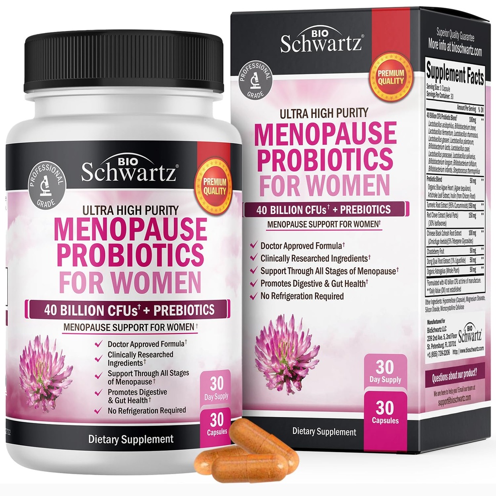Menopausa Supplementi per le donne - 40 miliardi CFU Menopause Probiotici per le donne - Supporto per i flash caldi Night Sweats Mood Swings and Balance - Non-GMO, 30 Easy-Swallow Capsules, 30 Servings