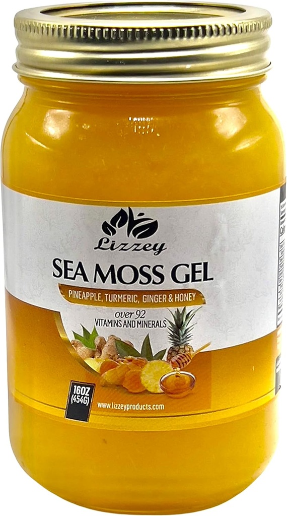 Lizzey 100% Organico, Ananas Flavored Sea Moss Gel con Turmeric & Ginger per la salute immunitaria e il supporto digestivo, per gli uomini e le donne, Tutto Natural Superfood Supplement