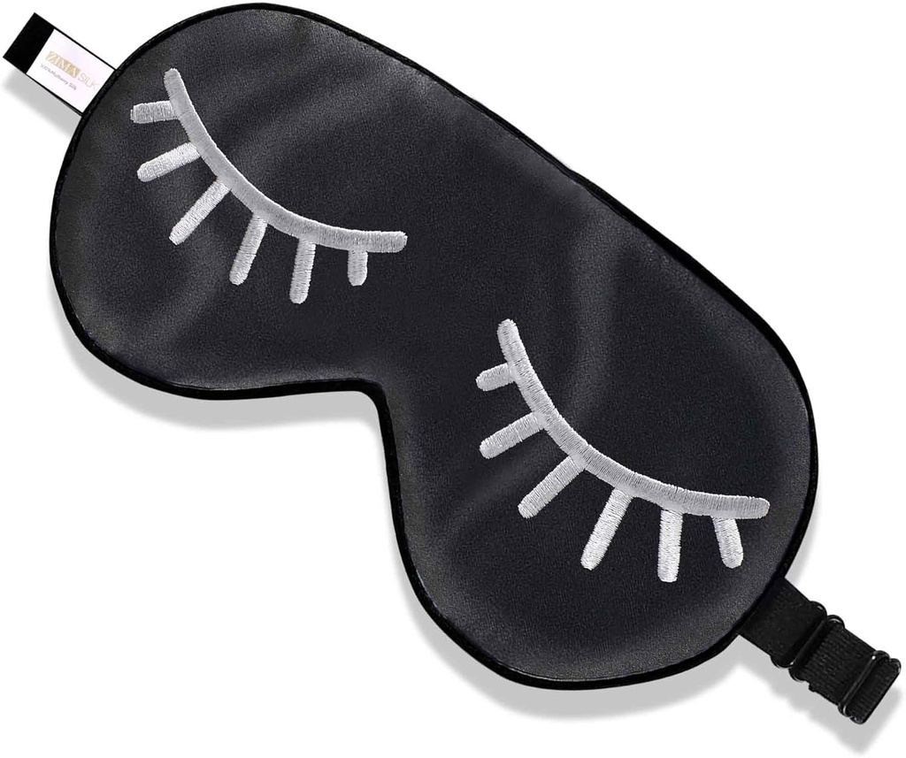 ZIMASILK 100% naturale della seta sonno maschera Blindfold,Adjustable Super-Smooth Soft Eye Mask per il sonno con la borsa (Eyelashes)