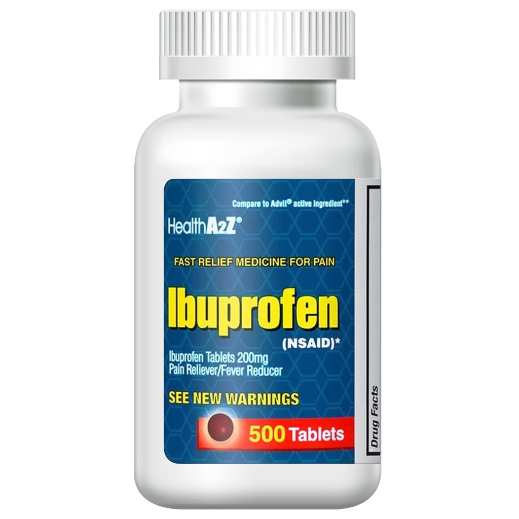 HealthA2Z® Ibuprofen 200mg | 500 Counts | Rilievo del dolore | Aches del corpo | Headache | Artrite | Cramps | Dolore posteriore | Riduzione della febbre... (500 Conteggio)