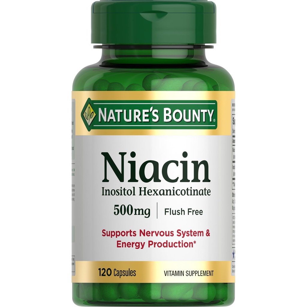 La Bounty Niacin 500mg Flush Free, Supporto per l'energia cellulare, Supporta la salute del sistema nervoso, 120 capsule