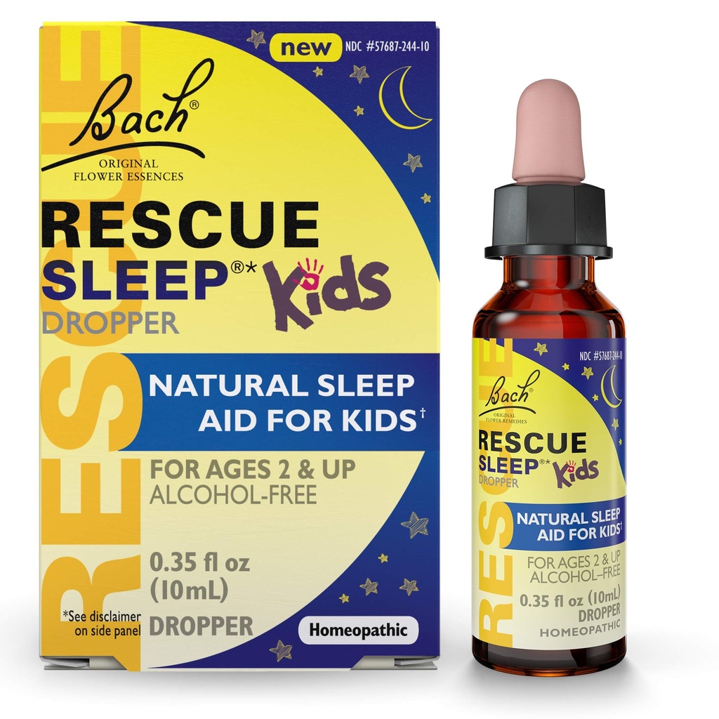 Bach RESCUE SLEEP KIDS Dropper 10mL, Natural Sleep & Stress Relief Aid, Essence di fiori omeopatici, Senza Melatonina, Zucchero & Gluten, Kid-Friendly, Formula non alcolica