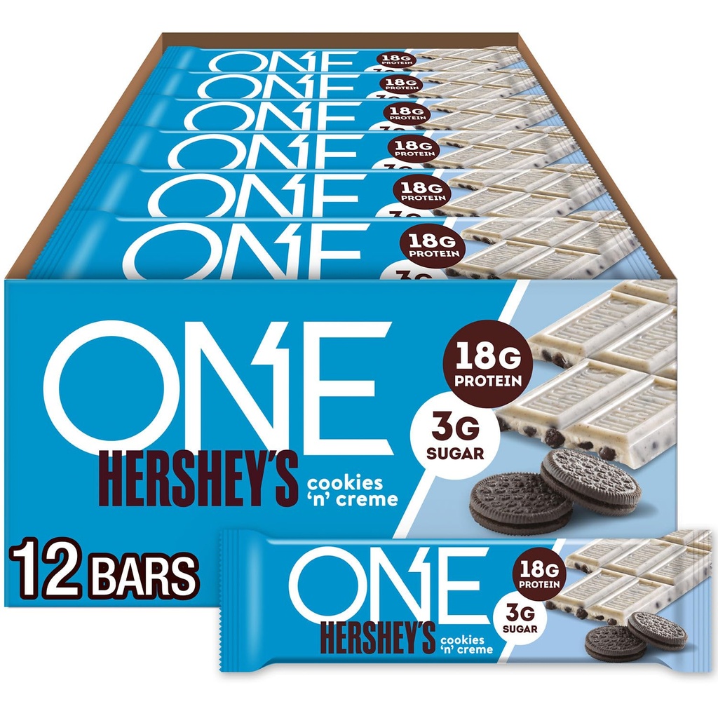 ONE Protein Bars, Hershey's Cookies 'n' Creme, Gluten Free con proteine 18g e zucchero 3g, Pantry Staples, 2.12 oz (12 Conte)