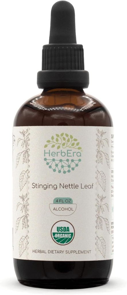 HerbEra Sting Nettle Leaf A120 USDA Organic Tincture | Alcohol Extract, High-Potency Herbal Drops | Certified Organic Stinging Nettle (Urtica Dioica) Dried Leaf (4 oz)
