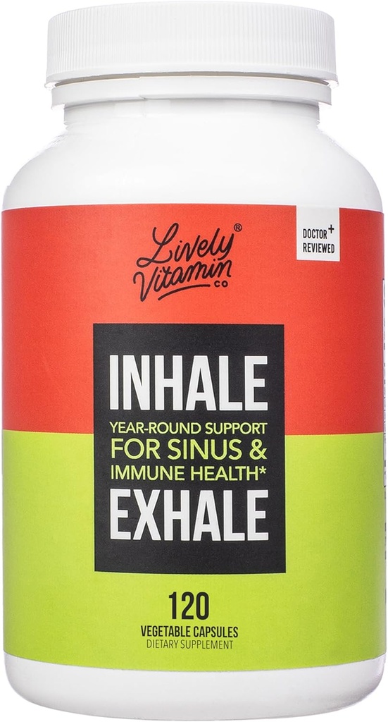 VITAMINA CO. Inhale Exhale - aiuta le allergie calme - Itchy occhi acquosi - Allergy Symptom Relief - Congestione nasale - Respirazione chiara - Risposta allergica - Coughing - Sneezing - 120 Capsule