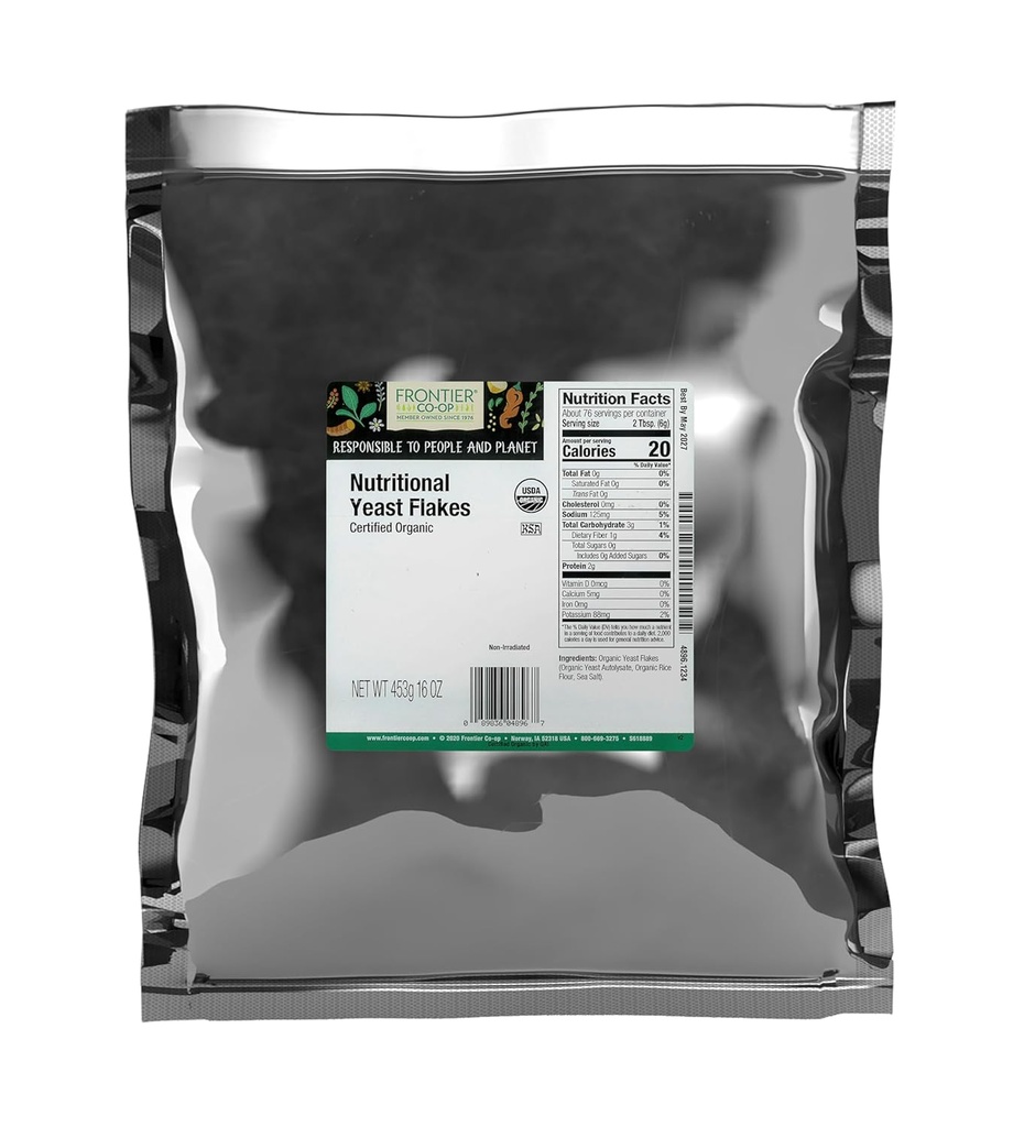 Torte di lievito nutrizionali della coop della frontiera, 16 Oz, Bulk Bag - Vitamine B essenziali, Non irradiate, Lieto di Kosher - Sostituto di formaggio parmigiano