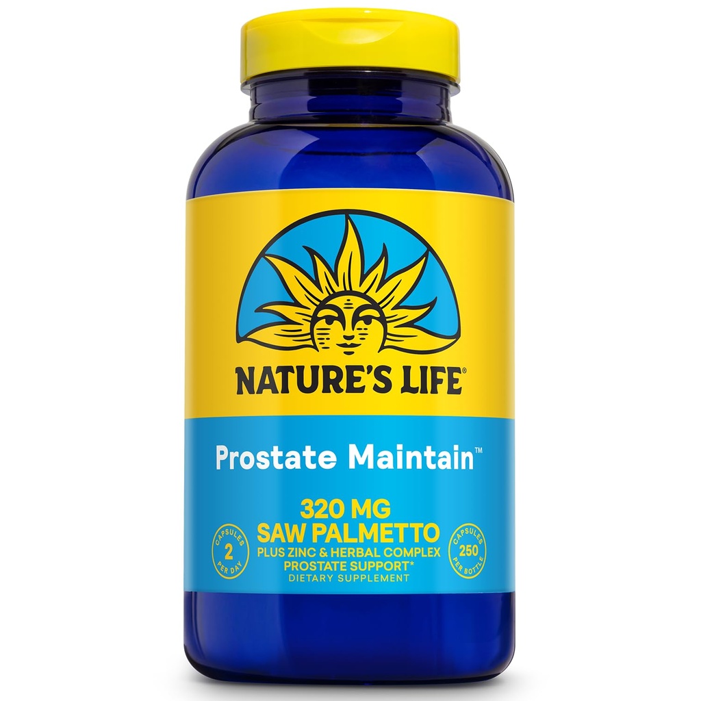 Natura's Life Prostate Maintain - Prostate Support Supplemento per la salute degli uomini - Saw Palmetto, Pygeum Herbal Complex e Zinc Supplements - 125 Servings, 250 Capsule Vegetariani