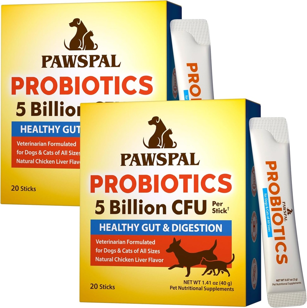 Probiotici per cani e gatti, 5 miliardi di CFU, Veterinaria formulata, Salute Digestiva e Immune, Gut Flora Balance, Tutti Probiotici Naturali Polvere, Pollo Liver Flavor, 40 Sticks