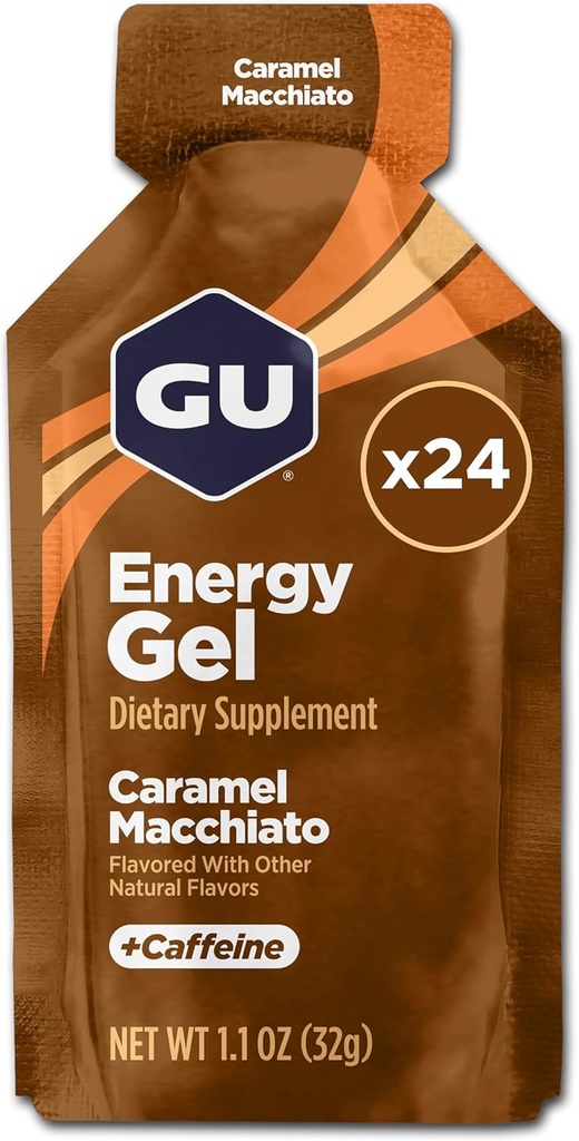 GU Energy Original Sports Nutrition Energy Gel, Caramel Macchiato, 24 Conte Box